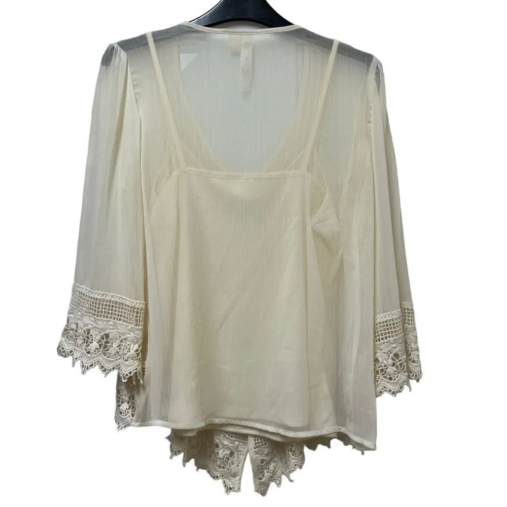Adiva Sheer Cream Lace Blouse with Camisole Size Large - Picture 2 of 6